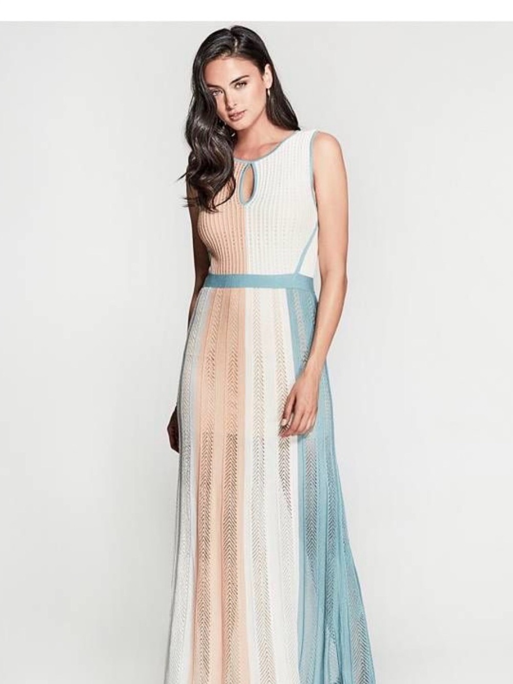 Marciano Sleeveless Ombre Maxi Dress in Peach, White & Blue